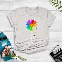 Contrast Color Sunflower English Print T-shirt main image 4