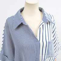 Irregular Hem Tie Color-block Striped Short-sleeved Shirt main image 6