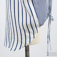 Irregular Hem Tie Color-block Striped Short-sleeved Shirt main image 8