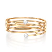 Simple Multi-layer Hollow Line-shaped Double-headed Pearl Gold Bracelet main image 2