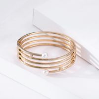 Simple Multi-layer Hollow Line-shaped Double-headed Pearl Gold Bracelet main image 4