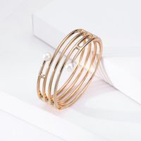 Simple Multi-layer Hollow Line-shaped Double-headed Pearl Gold Bracelet main image 5