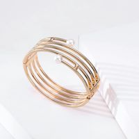 Simple Multi-layer Hollow Line-shaped Double-headed Pearl Gold Bracelet main image 6