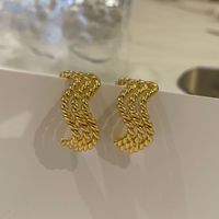 Fashion Gold Plated Metal Texture Wave Winding Earrings main image 5