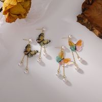 Französische Mode Farbe Schmetterling Perle Quaste Ohrringe main image 3