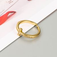 Fashion Geometric Copper Plated Gold Micro-inlaid Zircon Ring main image 4