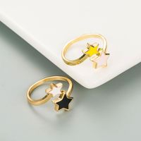Fashion Contrast Color Oil Drop Five-pointed Star Open Ring main image 1