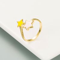 Fashion Contrast Color Oil Drop Five-pointed Star Open Ring main image 4