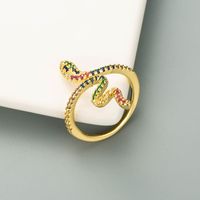 Retro Brass Micro-inlaid Color Zirconium Snake-shaped Ring main image 4