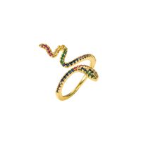 Retro Brass Micro-inlaid Color Zirconium Snake-shaped Ring main image 6