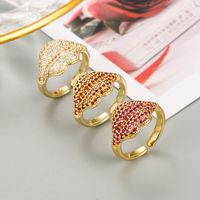 Fashion Copper Gold-plated Micro-inlaid Zircon Lip Opening Couple Ring main image 1