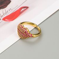 Fashion Copper Gold-plated Micro-inlaid Zircon Lip Opening Couple Ring main image 3
