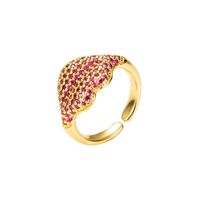 Fashion Copper Gold-plated Micro-inlaid Zircon Lip Opening Couple Ring main image 6