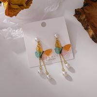 Französische Mode Farbe Schmetterling Perle Quaste Ohrringe sku image 1