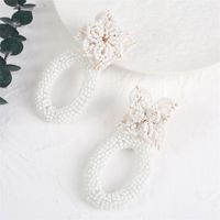 Bohemian Geometric Woven Flower Rice Bead Earrings sku image 1