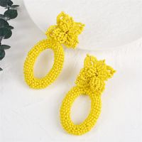 Bohemian Geometric Woven Flower Rice Bead Earrings sku image 2
