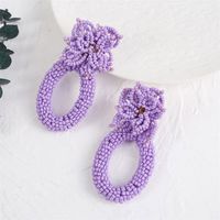 Bohemian Geometric Woven Flower Rice Bead Earrings sku image 4