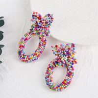 Bohemian Geometric Woven Flower Rice Bead Earrings sku image 3
