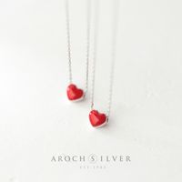 Fashion S925 Sterling Silver Red Heart Pendant Clavicle Chain sku image 1