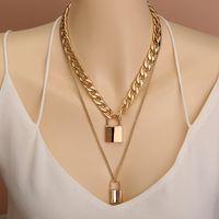 Punk Thick Chain Double Lock Pendant Multi-layer Necklace sku image 1