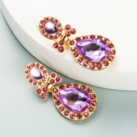 Fashion Alloy Inlaid Drop-shaped Color Rhinestone Pendant Earrings sku image 2