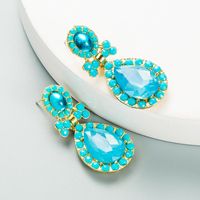 Fashion Alloy Inlaid Drop-shaped Color Rhinestone Pendant Earrings sku image 3