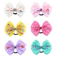 New Style Colorful Children's Ribbed Ribbon Bow Hair Tie Cute Hair Ring Set sku image 1