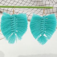 Bohemian Handmade Weaving Leaf Tassel Earrings main image 4