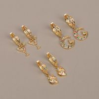Fashion New Style Copper Color Zircon Moon Shell Wine Glass Earrings main image 1