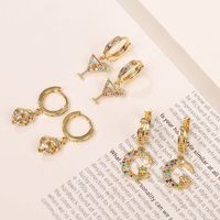 Fashion New Style Copper Color Zircon Moon Shell Wine Glass Earrings main image 3