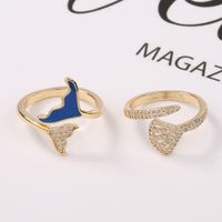 Fashion New Style Copper Drip Oil Zircon Open Mermaid Tail Ring main image 1