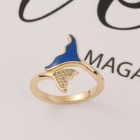 Fashion New Style Copper Drip Oil Zircon Open Mermaid Tail Ring main image 5