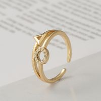 New Fashion Copper Heart Geometric Gold Open Ring main image 4