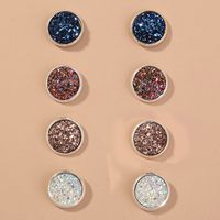 Korean Style Resin Simple Round Colorful Crystal Cluster Earrings Four-sets main image 1