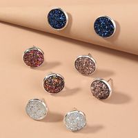 Korean Style Resin Simple Round Colorful Crystal Cluster Earrings Four-sets main image 3