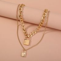 Punk Thick Chain Double Lock Pendant Multi-layer Necklace main image 1