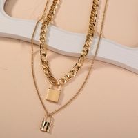 Punk Thick Chain Double Lock Pendant Multi-layer Necklace main image 3