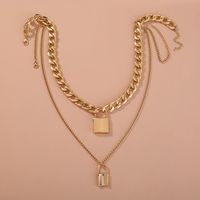 Punk Thick Chain Double Lock Pendant Multi-layer Necklace main image 5