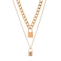 Punk Thick Chain Double Lock Pendant Multi-layer Necklace main image 6