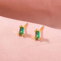 Fashion New Style Mini Rectangular Zircon Grandmother Green Earrings main image 4