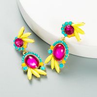 Retro Alloy Diamond-studded Resin Geometric Flower Earrings main image 4