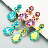 Fashion Alloy Inlaid Drop-shaped Color Rhinestone Pendant Earrings main image 1