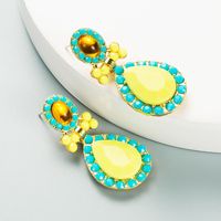 Fashion Alloy Inlaid Drop-shaped Color Rhinestone Pendant Earrings main image 5