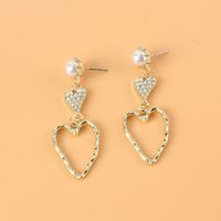 Retro Alloy Inlaid Pearl Diamond Heart-shaped Earrings main image 3