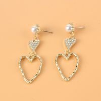 Retro Alloy Inlaid Pearl Diamond Heart-shaped Earrings main image 5