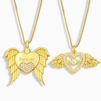 Korean Wings Heart Pendant Copper Zircon Necklace main image 1