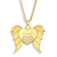 Korean Wings Heart Pendant Copper Zircon Necklace main image 3