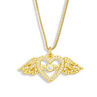 Korean Wings Heart Pendant Copper Zircon Necklace main image 4