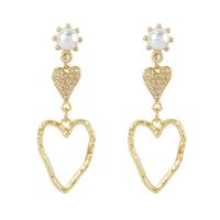 Retro Alloy Inlaid Pearl Diamond Heart-shaped Earrings sku image 1