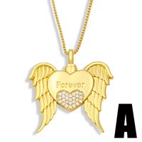 Korean Wings Heart Pendant Copper Zircon Necklace sku image 1
